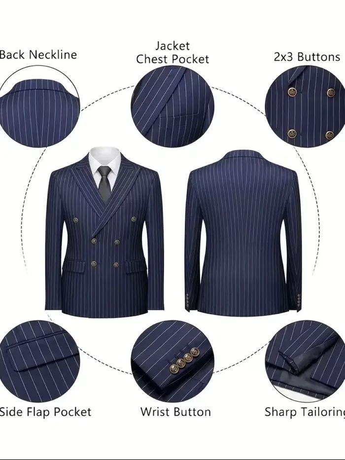 Blazer croisé rayé bleu marine pour homme
