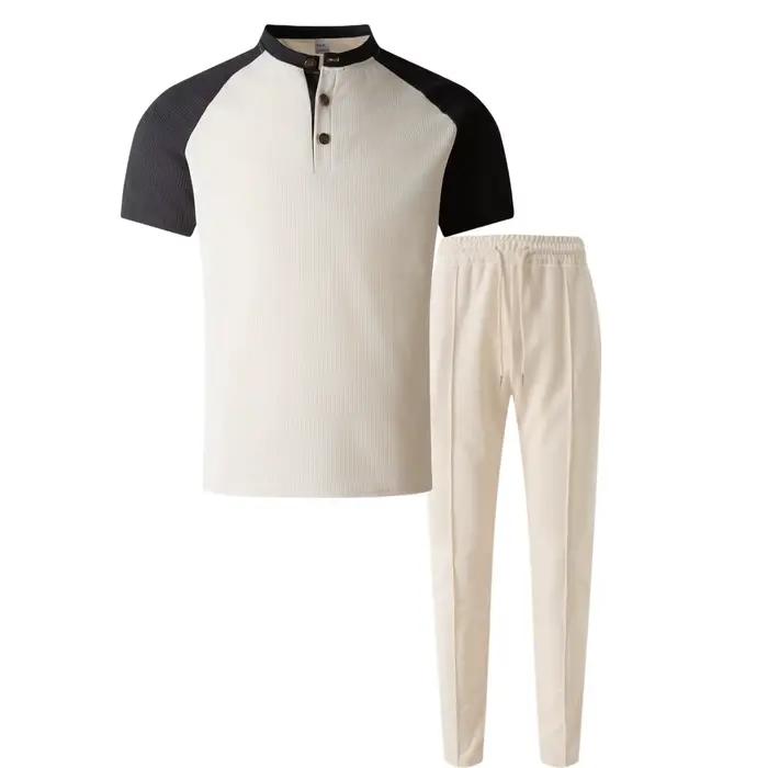Costume pour hommes Europe et états-unis 2025 été couleur match décontracté col rond manches courtes