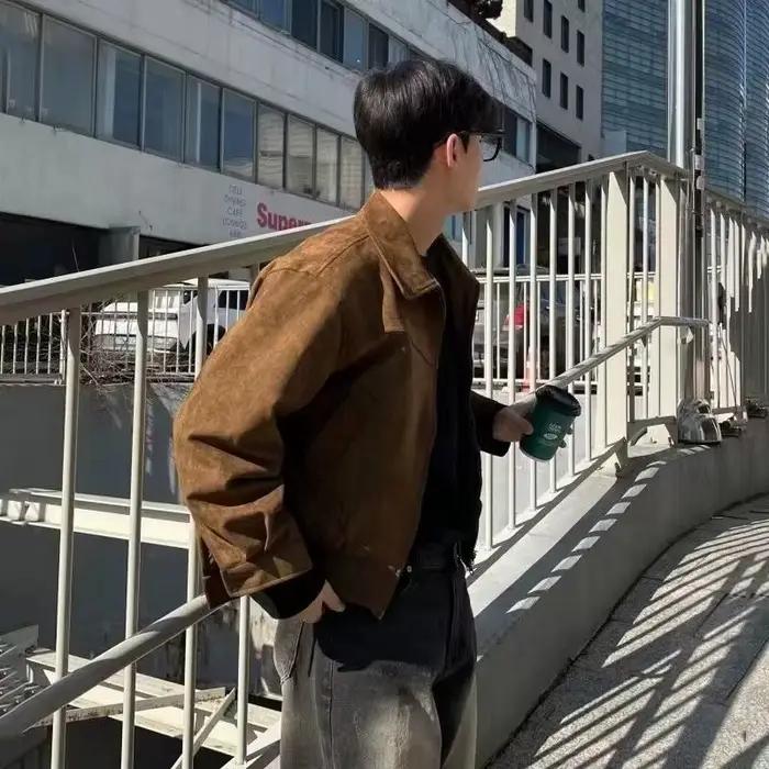 Veste en daim homme style rétro bomber veste décontractée vintage court pour homme automne printemps occassions décontractées