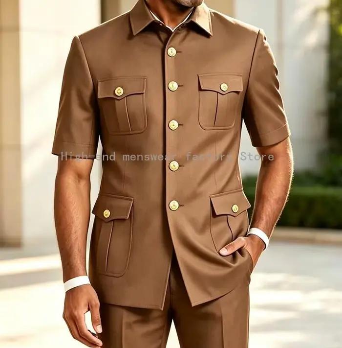 Nouveaux costumes marron design pour hommes, coupe ajustée, élégants pour mariage, soirée, smoking, tenue de cérémonie ou décontractée, ensemble 2 pièces veste et pantalon