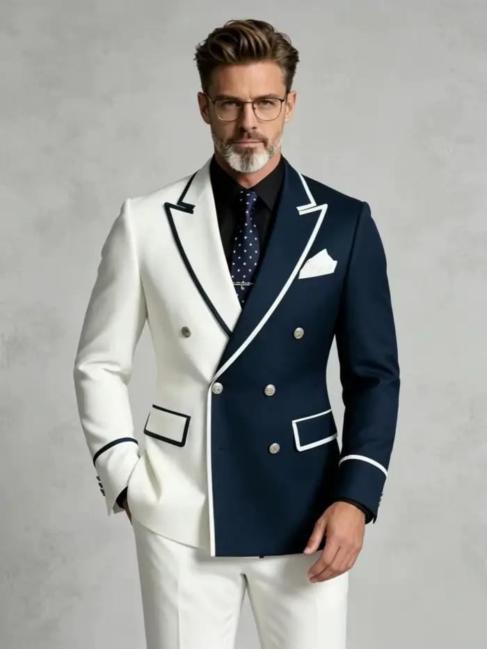 Costume homme blanc et bleu marine contrasté