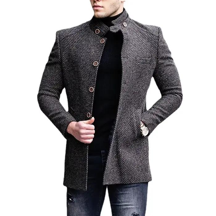 Veste de costume à carreaux pour homme style anglais haute qualité manches longues col montant pour automne hiver occassions décontractées
