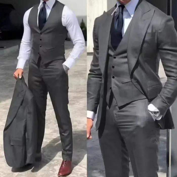 Costumes pour hommes 3 pièces coupe ajustée mariage pointe revers smoking garçons d'honneur Blazer pantalon gilet