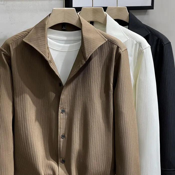 Chemise Homme Col Windsor Blanc Manches Longues Texture Haut de Gamme Soie Glacée Printemps-Automne Style Mature Léger