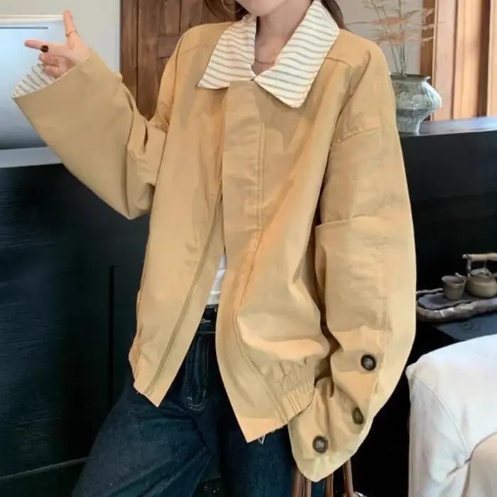 Veste kaki à col rayé Vintage pour hommes