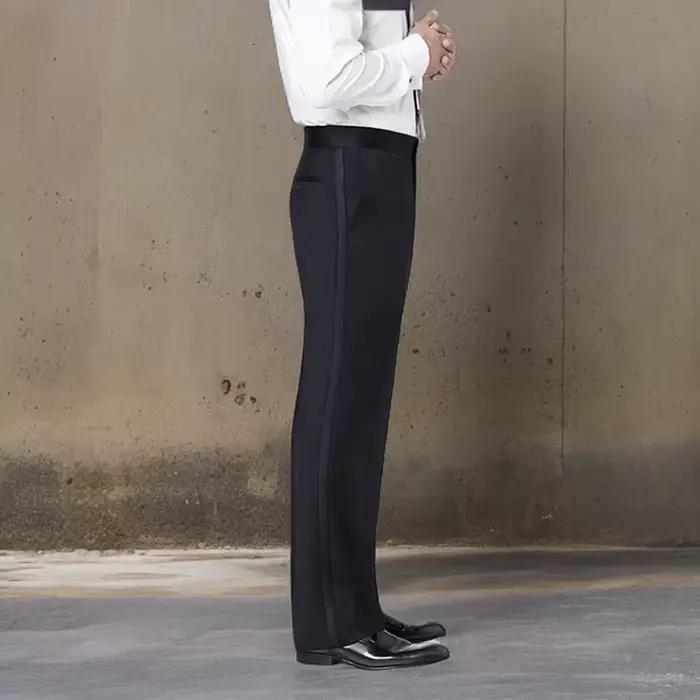 Pantalon noir à rayures en satin pour homme