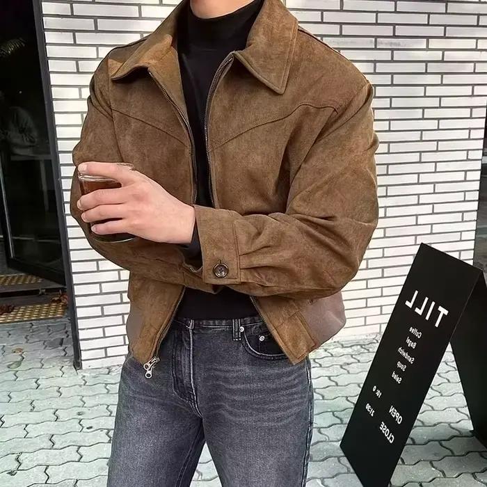 Veste en daim homme style rétro bomber veste décontractée vintage court pour homme automne printemps occassions décontractées