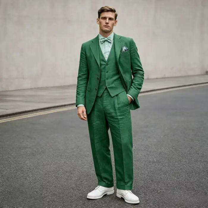 Costume homme en lin bleu ciel 3 pièces