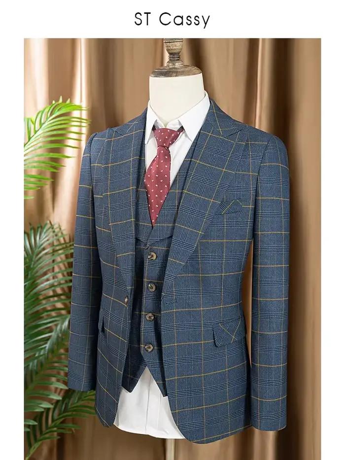 Ensemble de costume à carreaux 3 pièces de haute qualité