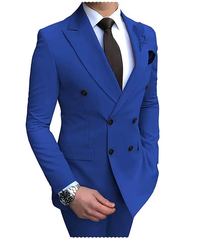 Costume beige décontracté et élégant pour hommes, double boutonnage, revers cranté, coupe cintrée, pour mariage et occasions formelles