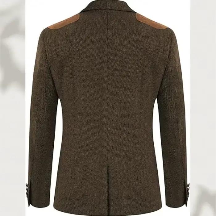 Blazer décontracté rétro pour homme en tweed à chevrons