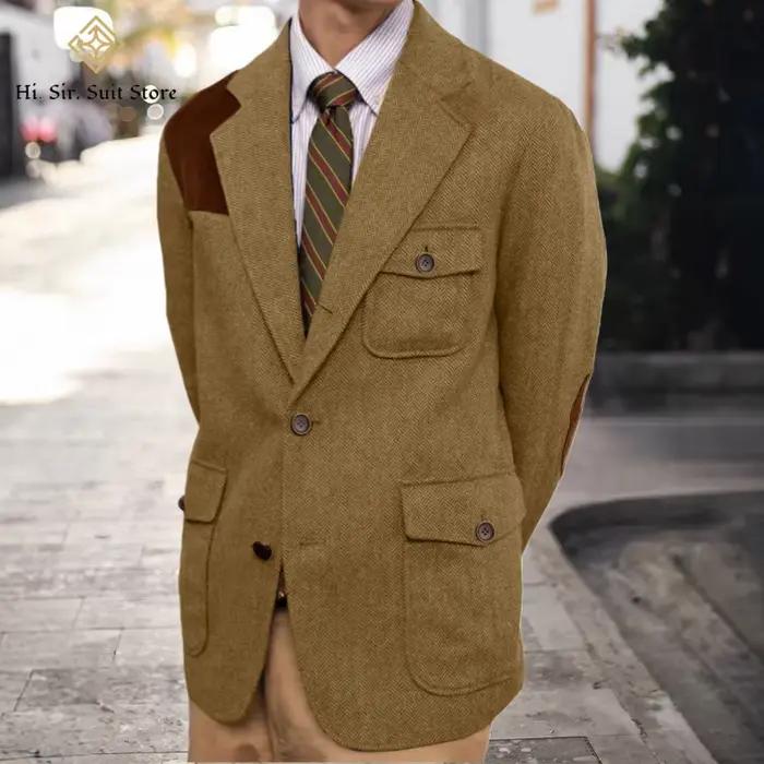 Vintage hommes Blazer chevrons Tweed veste automne hiver épais nouveau formel affaires Shopping quotidien angleterre Style Sport manteaux