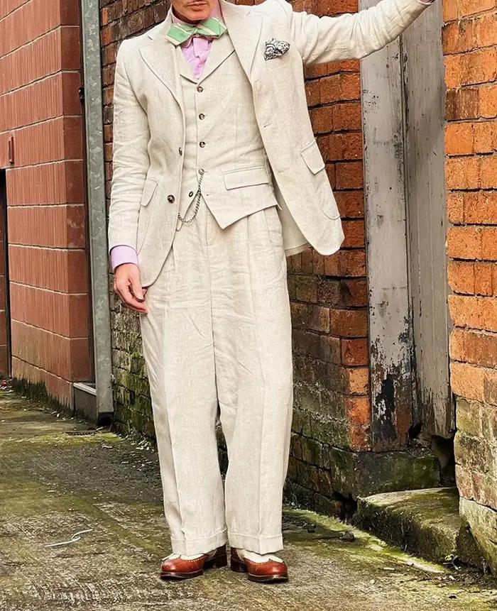 Costume homme en lin beige 3 pièces