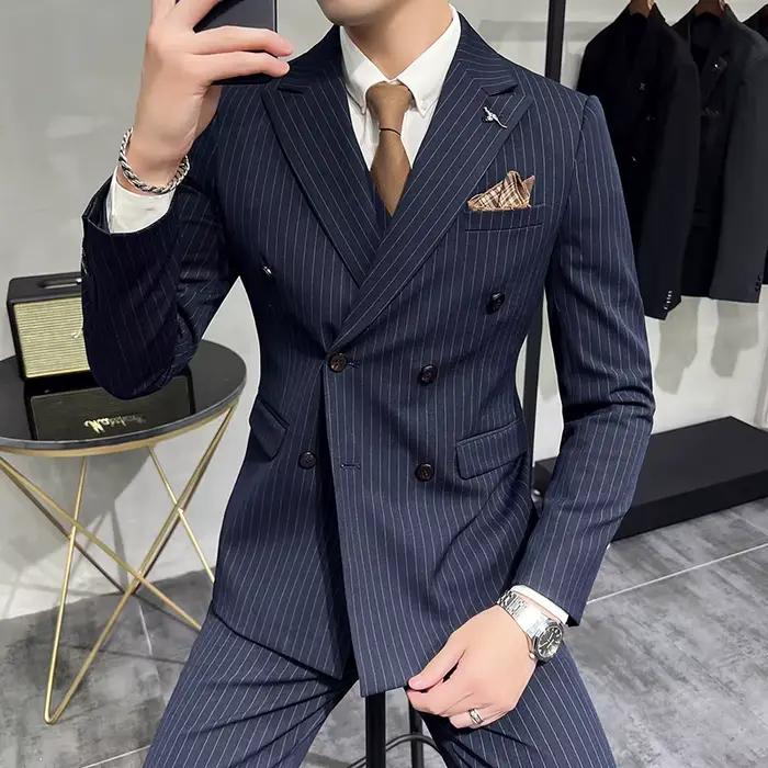 Costume beige homme xomoflag 3 pièces veste gilet pantalon élégant pour marié bal de promo soirée de gala