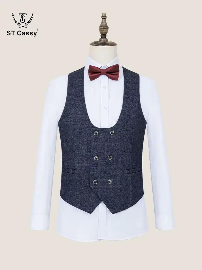 Costume ST Cassy en polyester et rayonne pour hommes, mariage et cérémonies décontractées, coupe ajustée, boutonnage simple, tricoté, disponible en différentes tailles