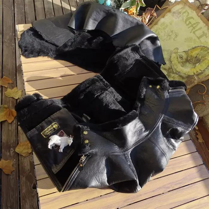 Veste en peau de mouton d'hiver noire pour homme