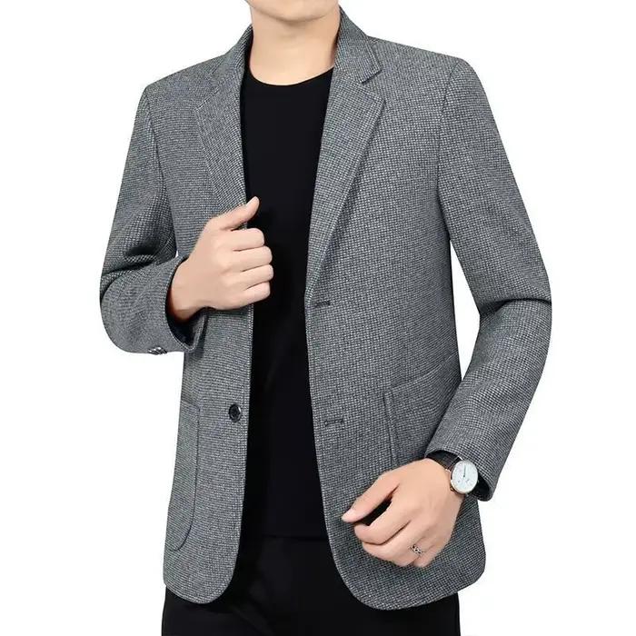 Veste de costume homme tendance blazer vintage simple boutonnage manches longues poches col rabattu confortable et polyvalent pour hommes style formel gris kaki