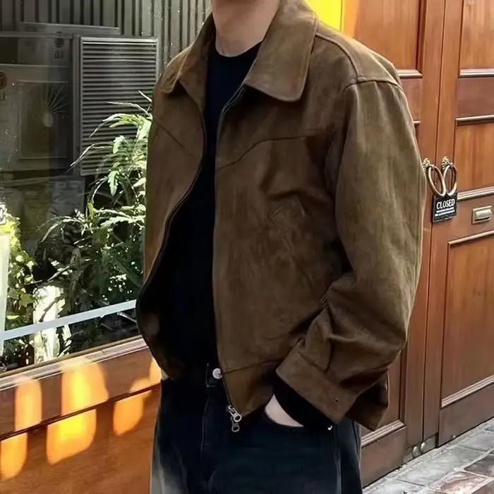Veste en daim homme style rétro bomber veste décontractée vintage court pour homme automne printemps occassions décontractées