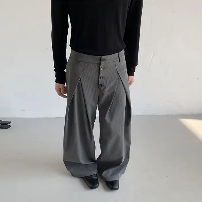 Automne hommes boucle Design costume pantalon de luxe taille haute rayé robe