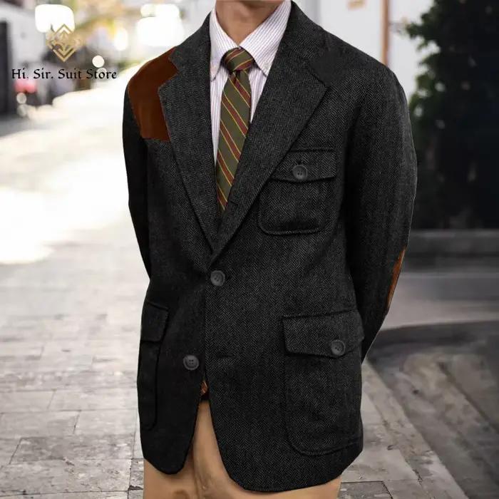 Vintage hommes Blazer chevrons Tweed veste automne hiver épais nouveau formel affaires Shopping quotidien angleterre Style Sport manteaux