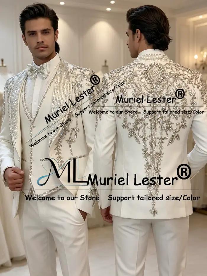 Costume de Mariage Exquis pour Homme – Blazer de Marié Scintillant à Paillettes et Revers Élégant – Tenue Formelle avec