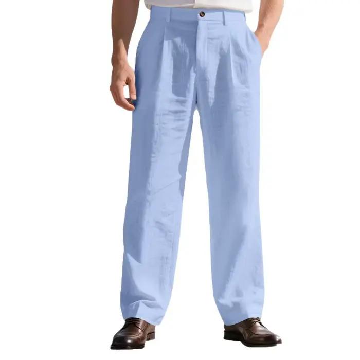 Pantalon de costume décontracté en lin uni pour hommes