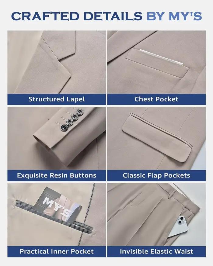 Costume élégant pour homme en polyester, veste à revers crantés, pantalon coupe ajustée, idéal pour mariage, banquet et autres cérémonies importantes