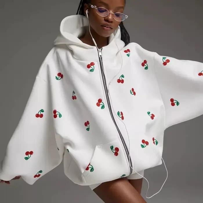 JHJN – veste à capuche imprimée cerise pour femme