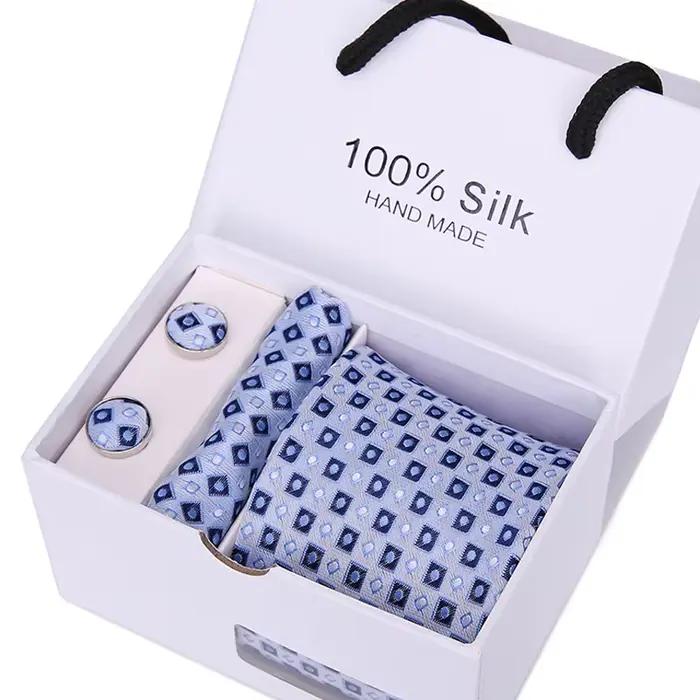 Coffret cadeau cravate homme cinq pièces costume formel bureau affaires 7.5 cm rayé bleu noir