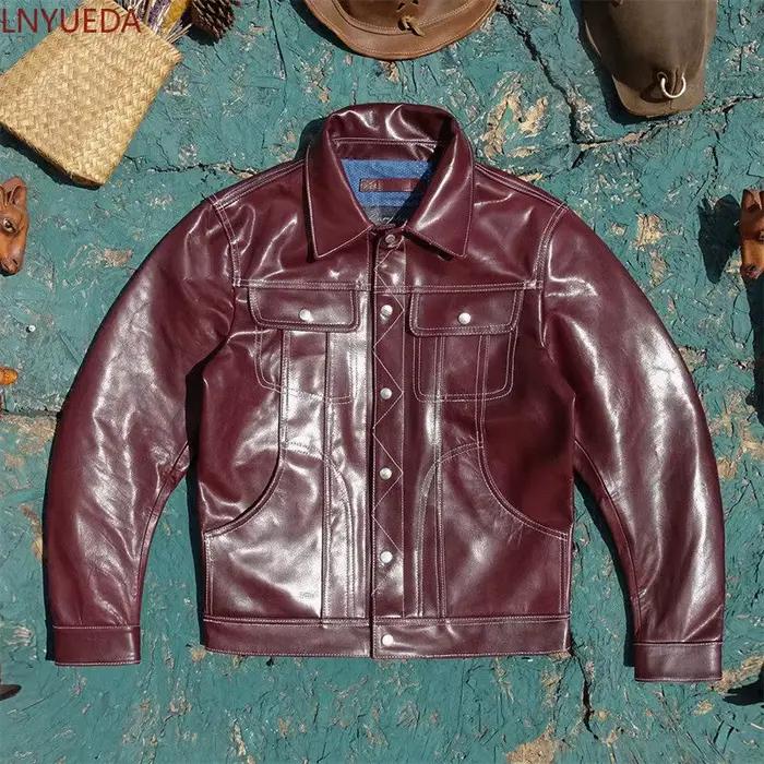 Veste en cuir de mouton tanné végétal bordeaux pour homme