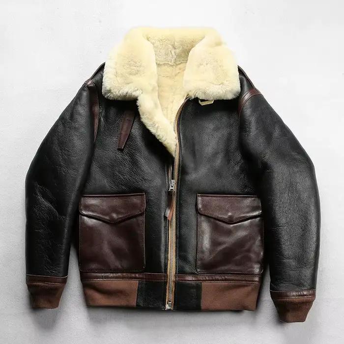 Veste d'hiver noire en peau de mouton pour homme