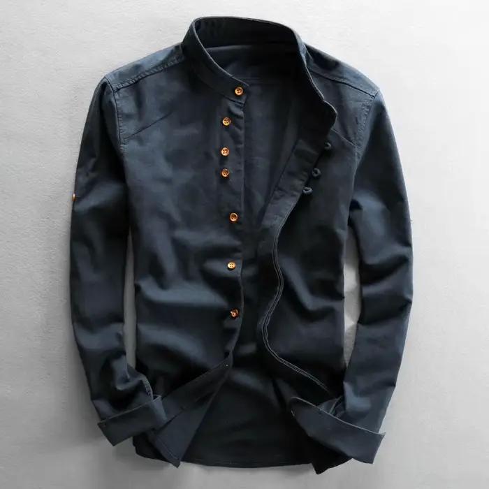 Chemise en lin décontractée col mandarin style chinois manches longues boutons grenouille pour hommes toutes saisons occasions quotidiennes