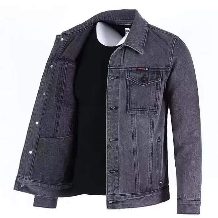 Veste en jean rembourrée en laine pour homme, vêtement en combinaison de mouton noir, chaude, épaules larges, une pièce, vestes d'extérieur et manteaux, patchwork vintage, pour hiver et quotidien