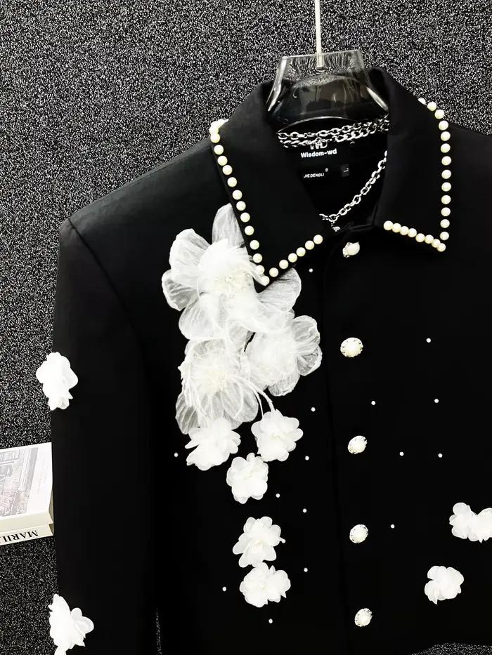 Veste à revers avec des Appliques de fleurs pour homme
