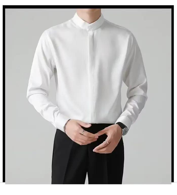 Chemise à manches longues pour homme à col mandarin