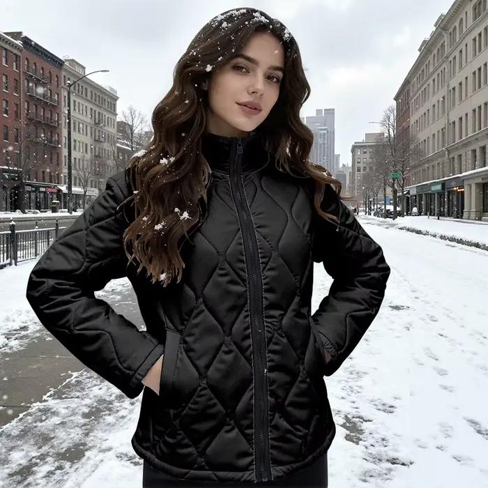 Veste matelassée SOSHIRL élégante avec col montant et fermeture éclair pour femmes, idéale pour les occasions hivernales et quotidiennes