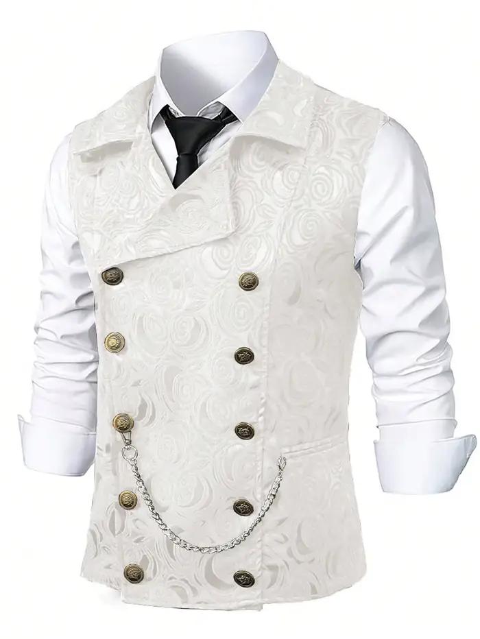 Gilet de costume noir pour homme ; Tissu jacquard