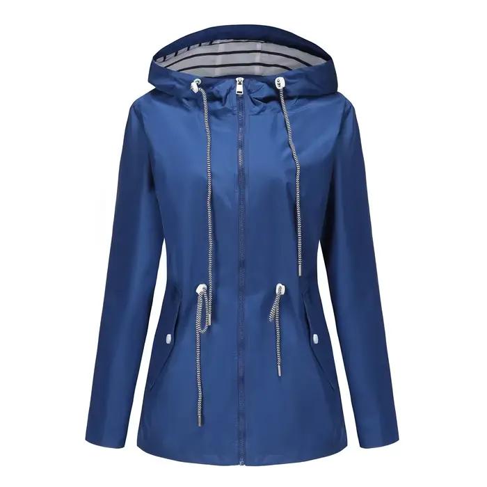 Veste à capuche imperméable bleue pour femmes