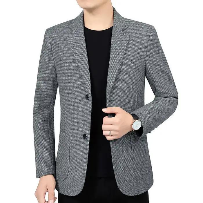 Veste de costume homme tendance blazer vintage simple boutonnage manches longues poches col rabattu confortable et polyvalent pour hommes style formel gris kaki