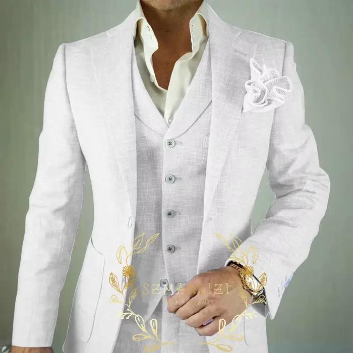 Costume 3 pièces en lin Beige pour hommes
