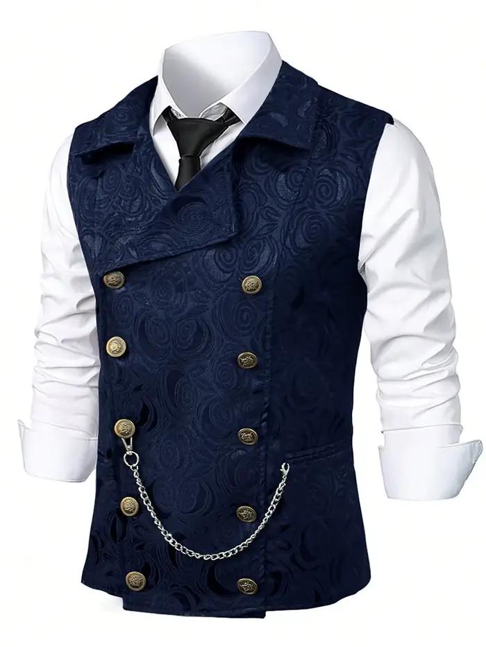 Gilet de costume noir pour homme ; Tissu jacquard