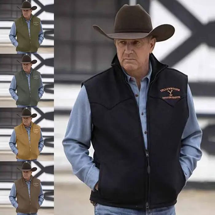Gilet brodé pour homme avec fermeture éclair et revers