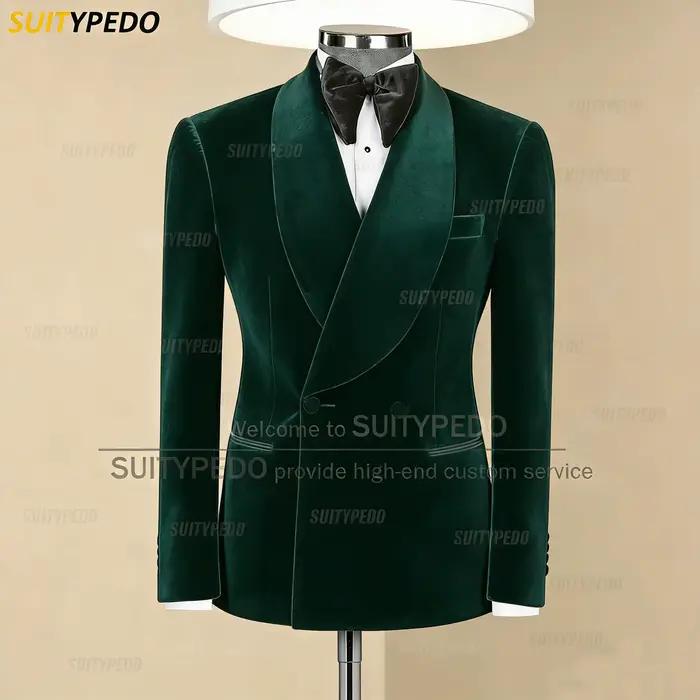 Bref bordeaux velours hommes costume manteau formel mariage marié châle revers veste Forma soirée élégant mâle smoking (un Blazer)