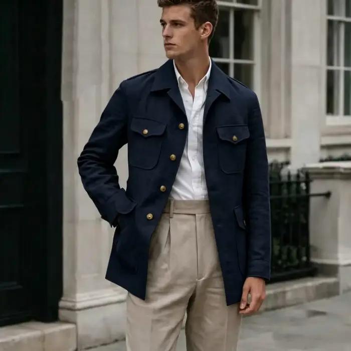 Costume Homme Lin Fait Main Style Safari Vintage Sur Mesure 2 Pièces (Blazer et Pantalon) pour Mariage