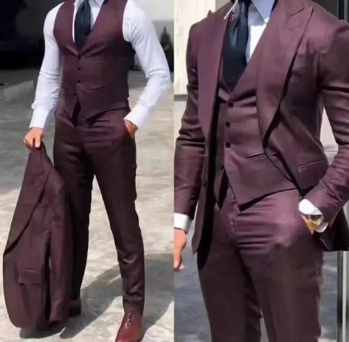 Costumes pour hommes 3 pièces coupe ajustée mariage pointe revers smoking garçons d'honneur Blazer pantalon gilet