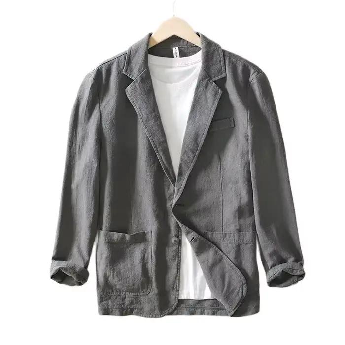 Blazer en lin pour homme – Veste décontractée respirante pour le printemps et l'été – Costume de bureau à simple boutonnage – Manteau sport quotidien