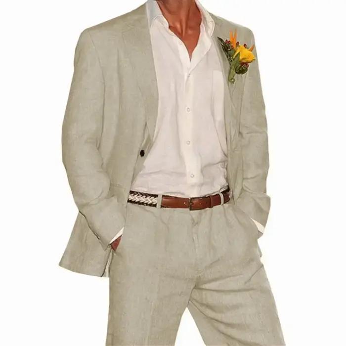 Costume en lin, ensemble blazer et pantalon 2 pièces