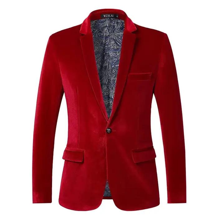 Blazer de luxe en velours pour homme, veste de costume ajustée à un bouton avec doublure cachemire, idéal pour mariage, soirée, bal et affaires four seasons occasions spéciales