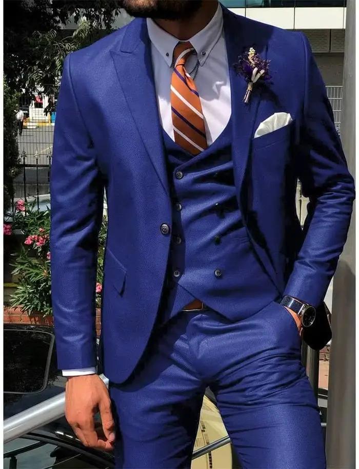 Bleu foncé 3 pièces mince hommes mode Costume Cutsom marié Mariage smoking bal
