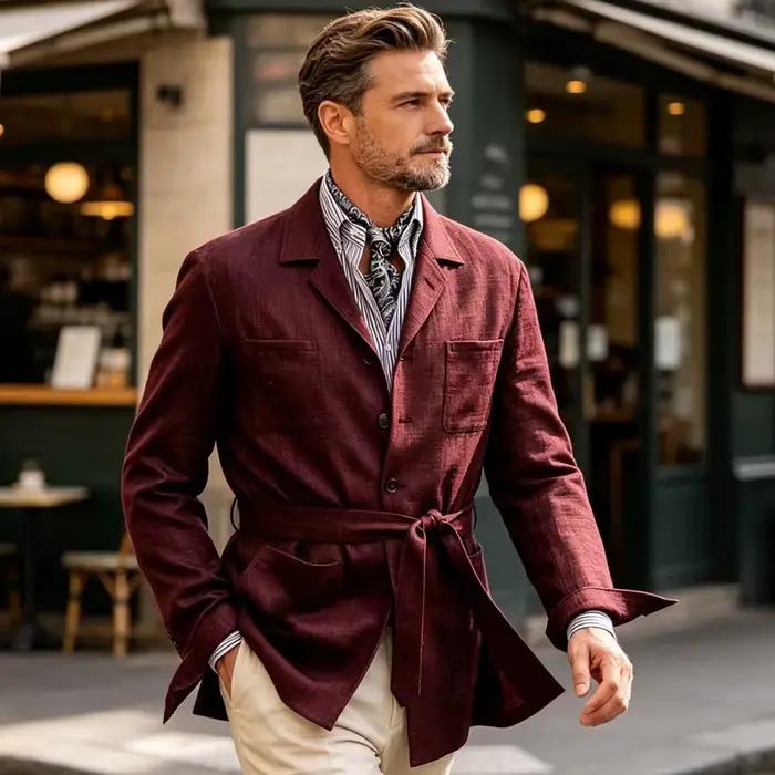 Blazer en lin pour homme avec ceinture